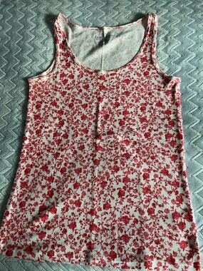 Faded Glory White Tank Top with Red Floral Print